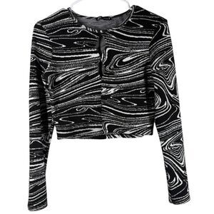 Zara Womens Black White Cropped Sweater Sz L Retro Disco Funky Keyhole Cozy Rave